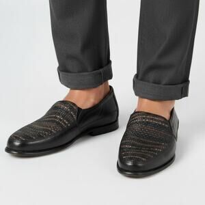 Romano Martegani Boutique Line Woven Genuine Leather Loafers Men's Sz 8D Black